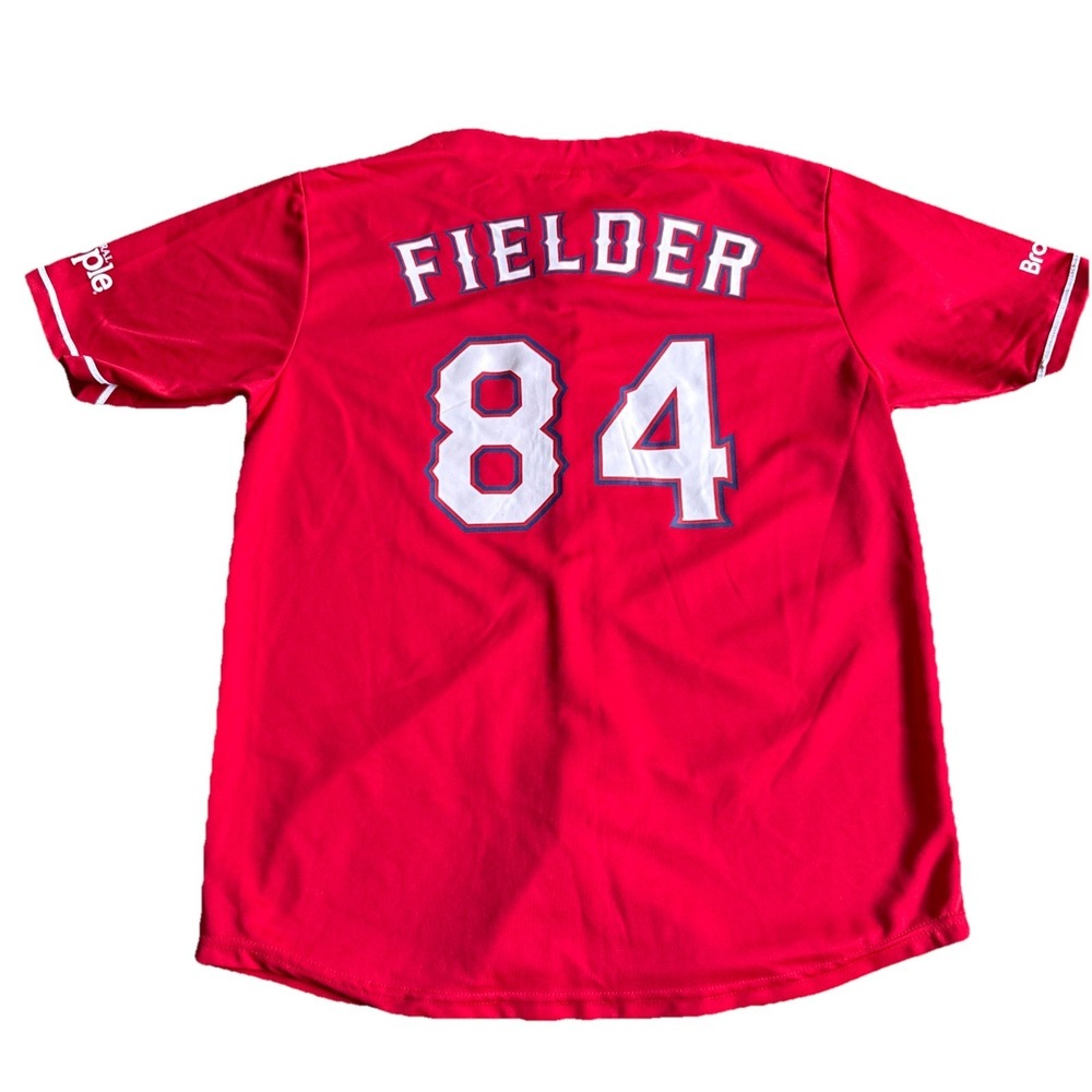 Texas Rangers SGA Prince Fielder #84 MLB Jersey Mens L Red Button‎ Front Logo